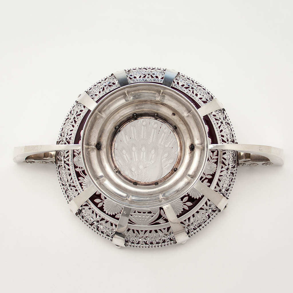 Underside of Latvian Rare Silver (.875) and Cut Glass Large Centerpiece Bowl, 1927-40