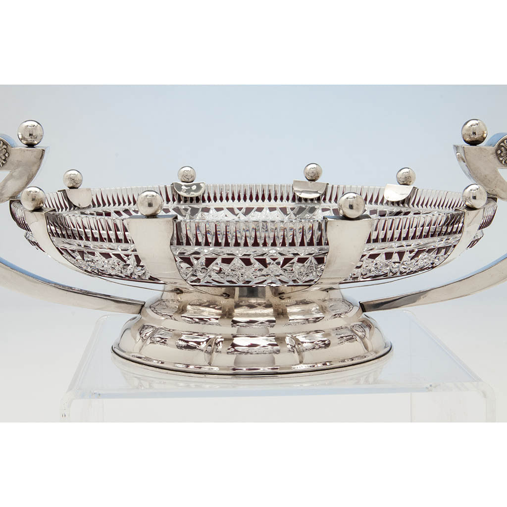 Side of Latvian Rare Silver (.875) and Cut Glass Large Centerpiece Bowl, 1927-40