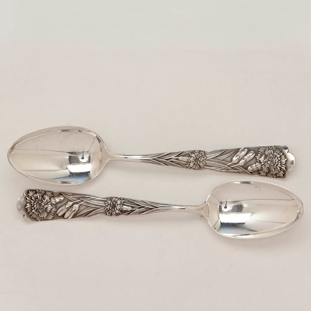 Pair of Shiebler &#39;Flora&#39; Pattern Antique Sterling Silver Dessert Spoons, New York City, c. 1890&#39;s, set of 12