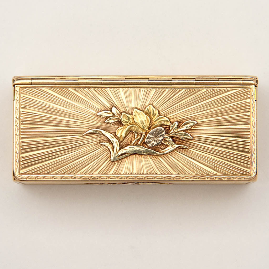 Back of Pierre Siffait French Louis XV Vari-Color Gold Snuff Box, Paris, 1755