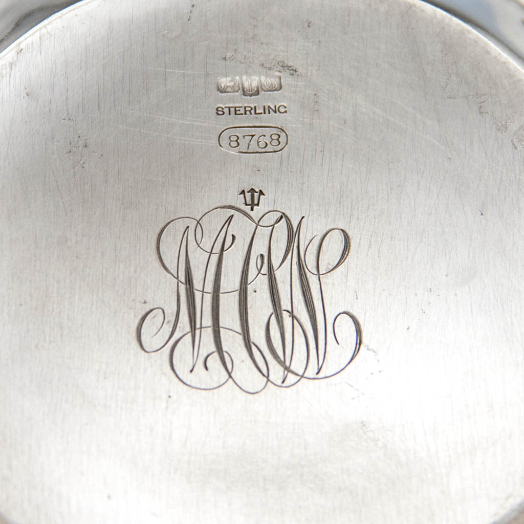 Marks and monogram on Gorham &#39;Japanese Work&#39; Antique Sterling Silver and Enamel &#39;Sample&#39; Tea Set, Providence, RI, 1897-98