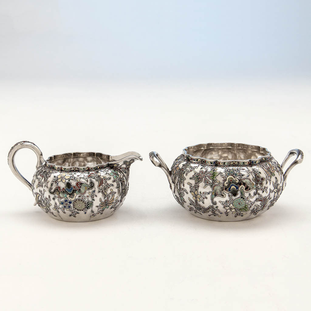 Bats on Gorham &#39;Japanese Work&#39; Antique Sterling Silver and Enamel &#39;Sample&#39; Tea Set, Providence, RI, 1897-98