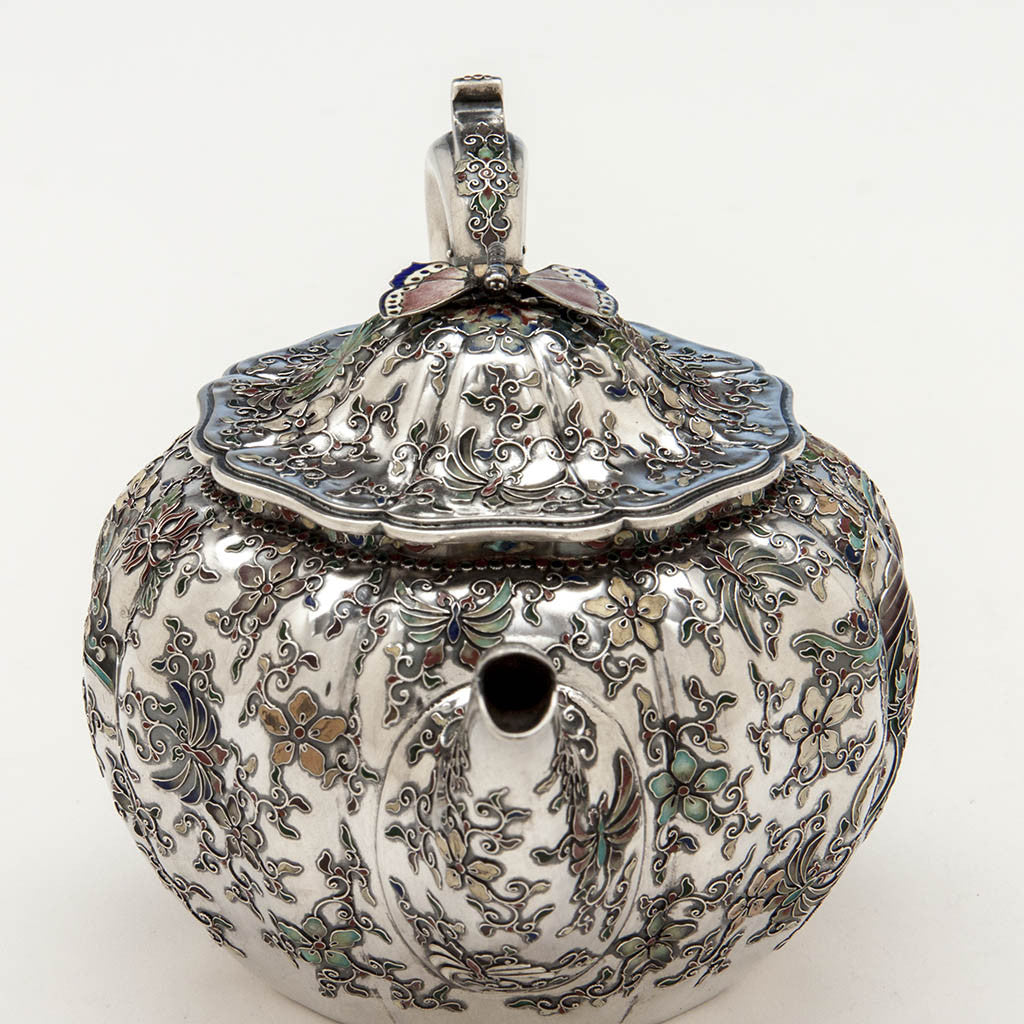 Spout to Gorham &#39;Japanese Work&#39; Antique Sterling Silver and Enamel &#39;Sample&#39; Tea Set, Providence, RI, 1897-98