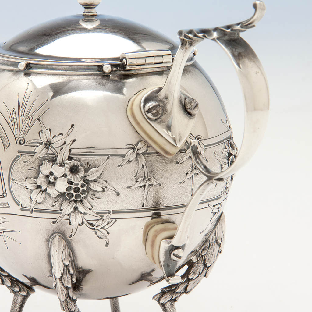 Handle to Gorham &#39;Chicken-leg&#39; or &#39;Mary Todd Lincoln&#39; Antique Coin Silver Teapot, Providence, RI, c. 1860