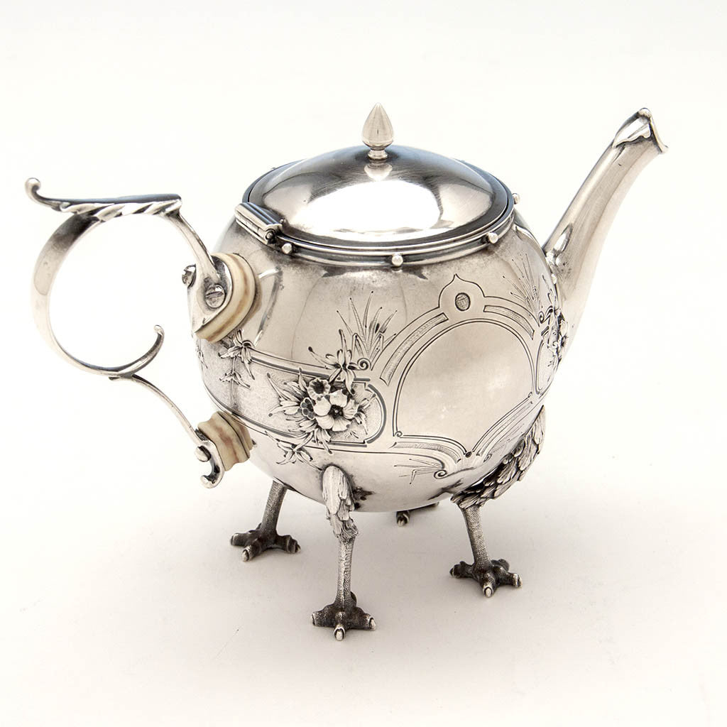Top view of Gorham &#39;Chicken-leg&#39; or &#39;Mary Todd Lincoln&#39; Antique Coin Silver Teapot, Providence, RI, c. 1860