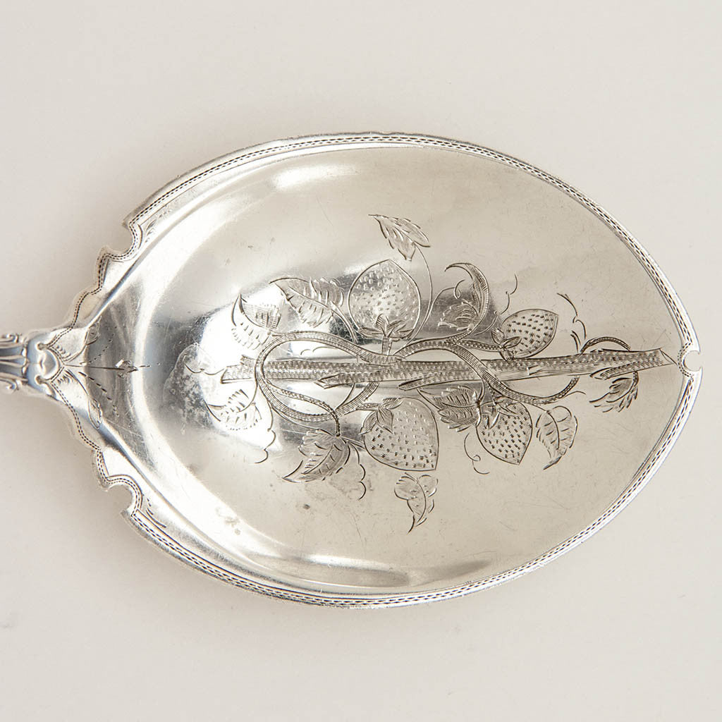 Bowl to F. A. Durgin &#39;Medallion&#39; Pattern Antique Sterling Silver Berry Spoon, St. Louis, MO, c. 1870