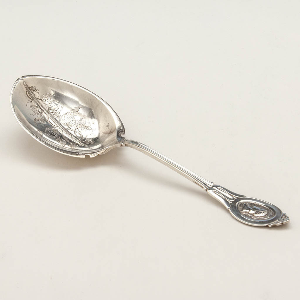 F. A. Durgin 'Medallion' Pattern Antique Sterling Silver Berry Spoon, St. Louis, MO, c. 1870