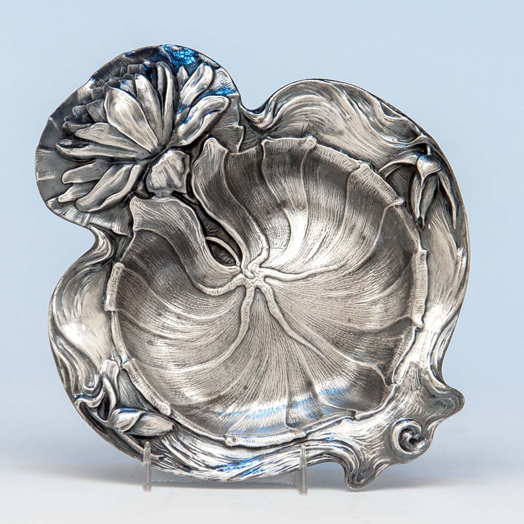 Alvin Water Lily Design Antique Sterling Silver Dish, Sag Harbor, NY, c. 1900
