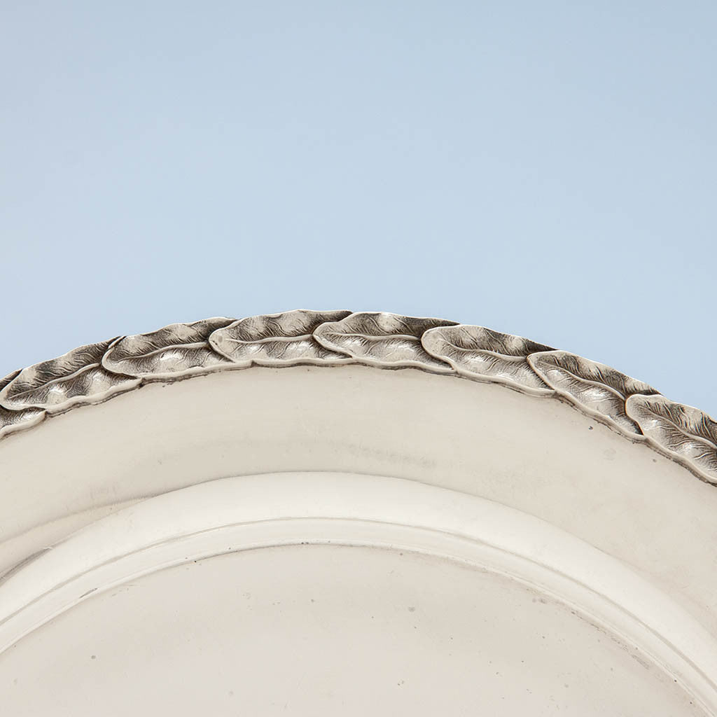 Border on Samuel Kirk &amp; Son Co. - Admiral Winfield Scott Schley&#39;s Antique Silver Service Plates - set of 9, Baltimore, MD, c. 1898, of Naval Historical and Spanish American War Interest