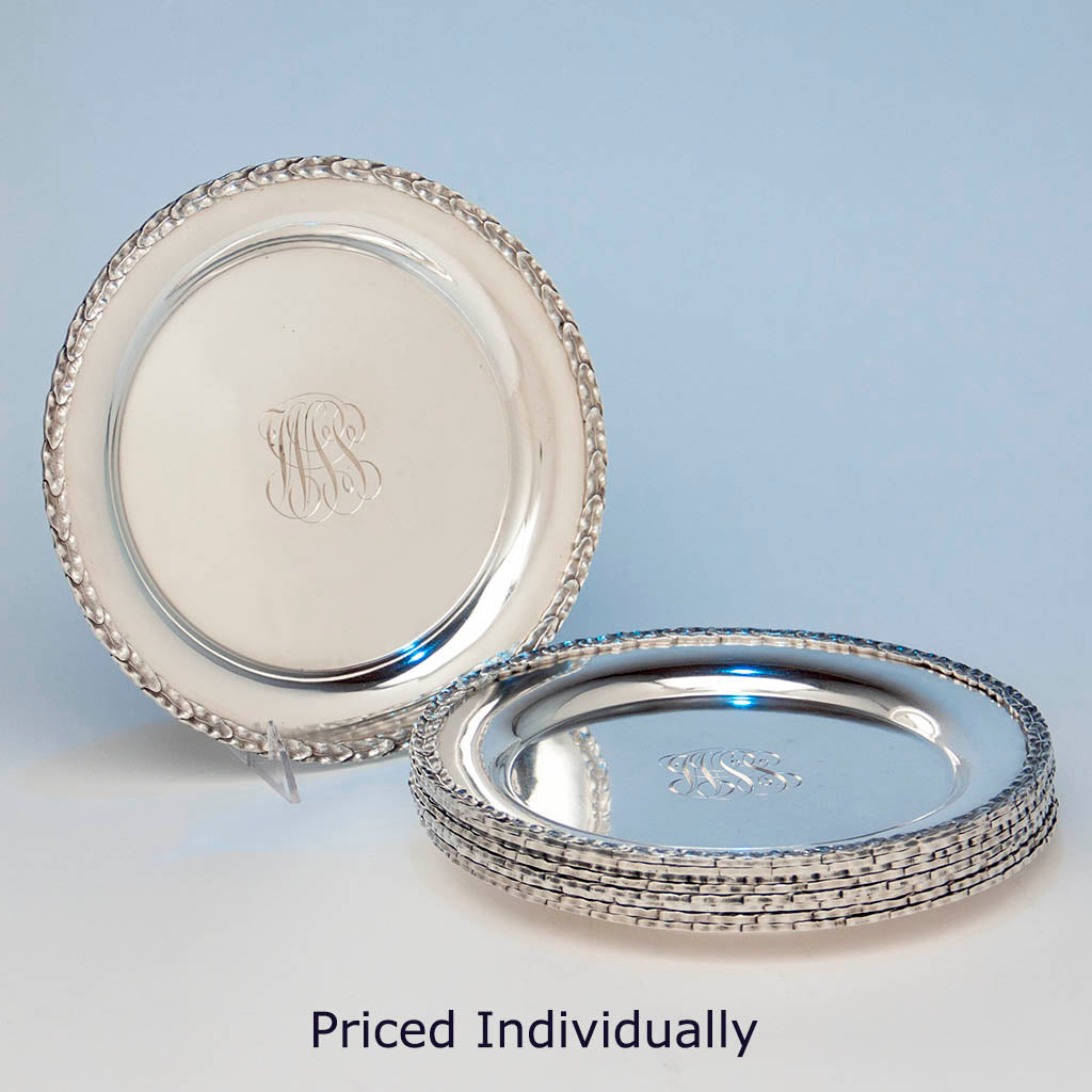 Samuel Kirk & Son Co. - Admiral Winfield Scott Schley's Antique Silver Service Plates - set of 9, Baltimore, MD, c. 1898, of Naval Historical and Spanish American War Interest