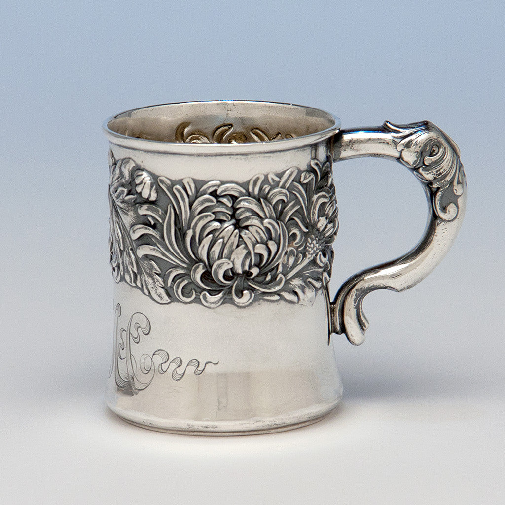 Shiebler "Chrysanthemum" Pattern Antique Sterling Silver Child's Cup, New York City, c. 1880's