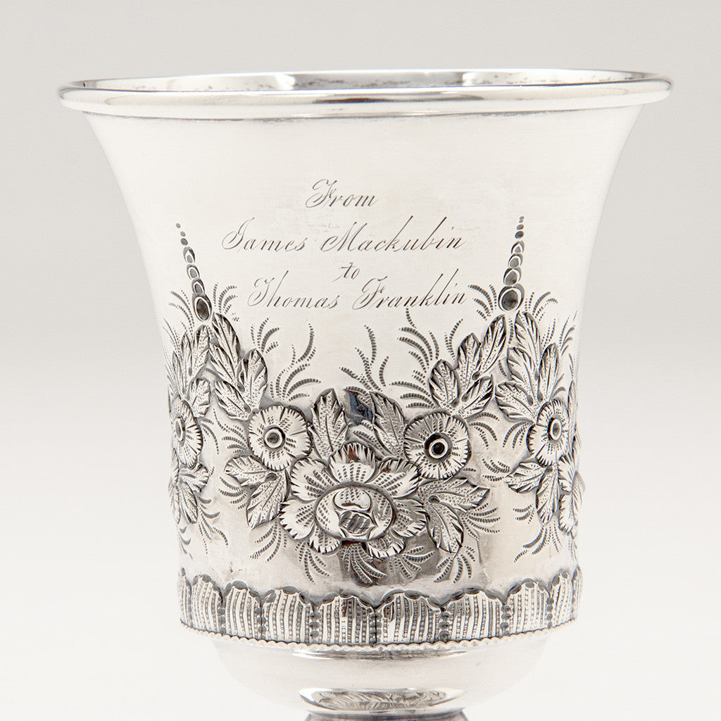 Presentation on Samuel Kirk Pair of 10.15 Silver Antique Goblets, Baltimore, MD, 1828-46