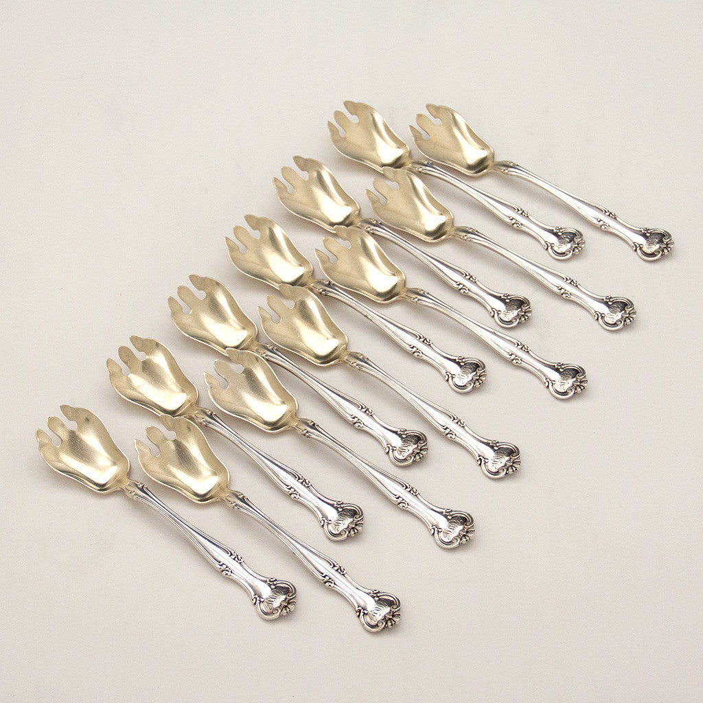 Gorham &#39;Cromwell&#39; Pattern Antique Sterling Silver Ice Cream/ Dessert Forks, Providence, RI, set of 12, c. 1900