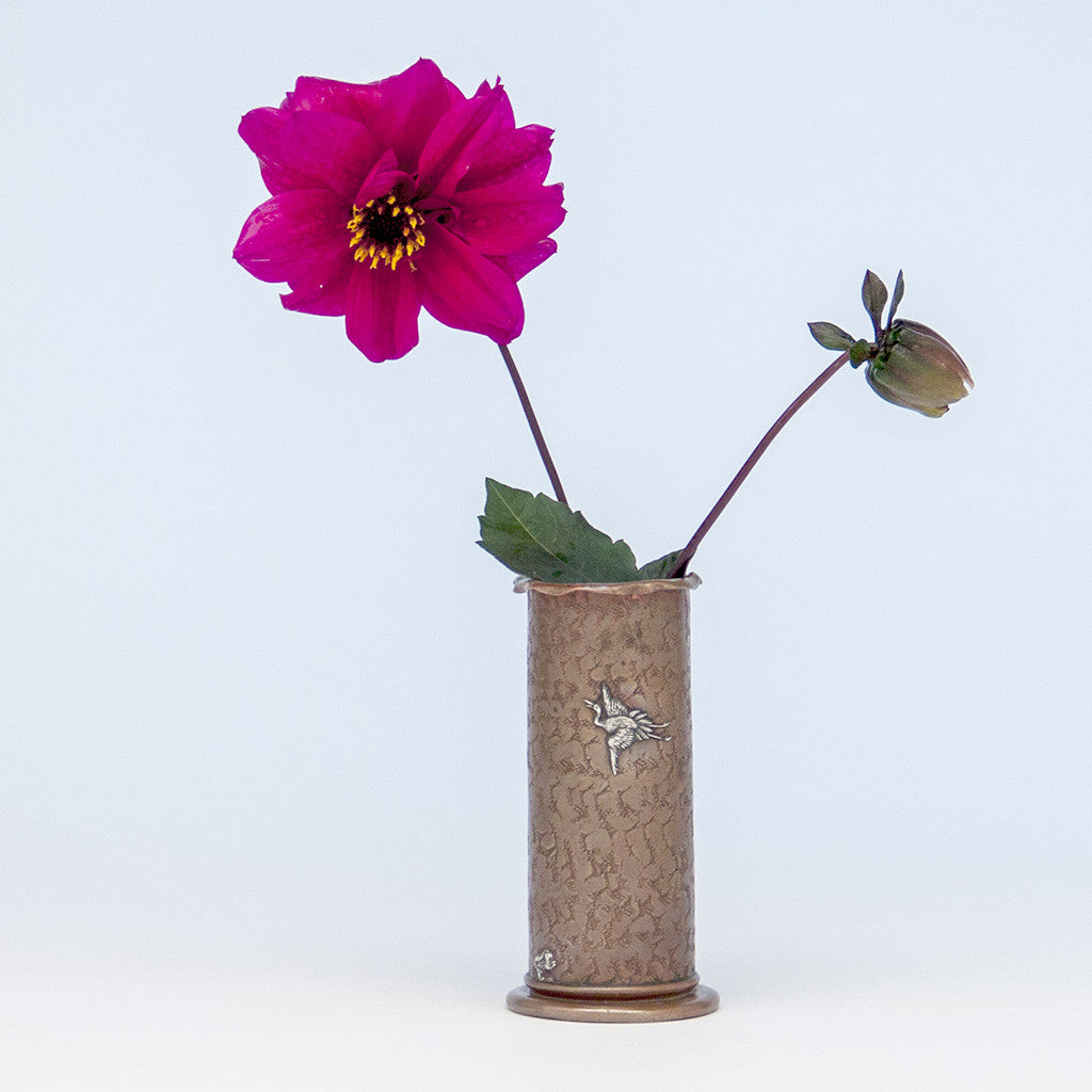 Gorham Antique Mixed-Metal Copper and Applied Silver Bud Vase, Providence, RI, 1884