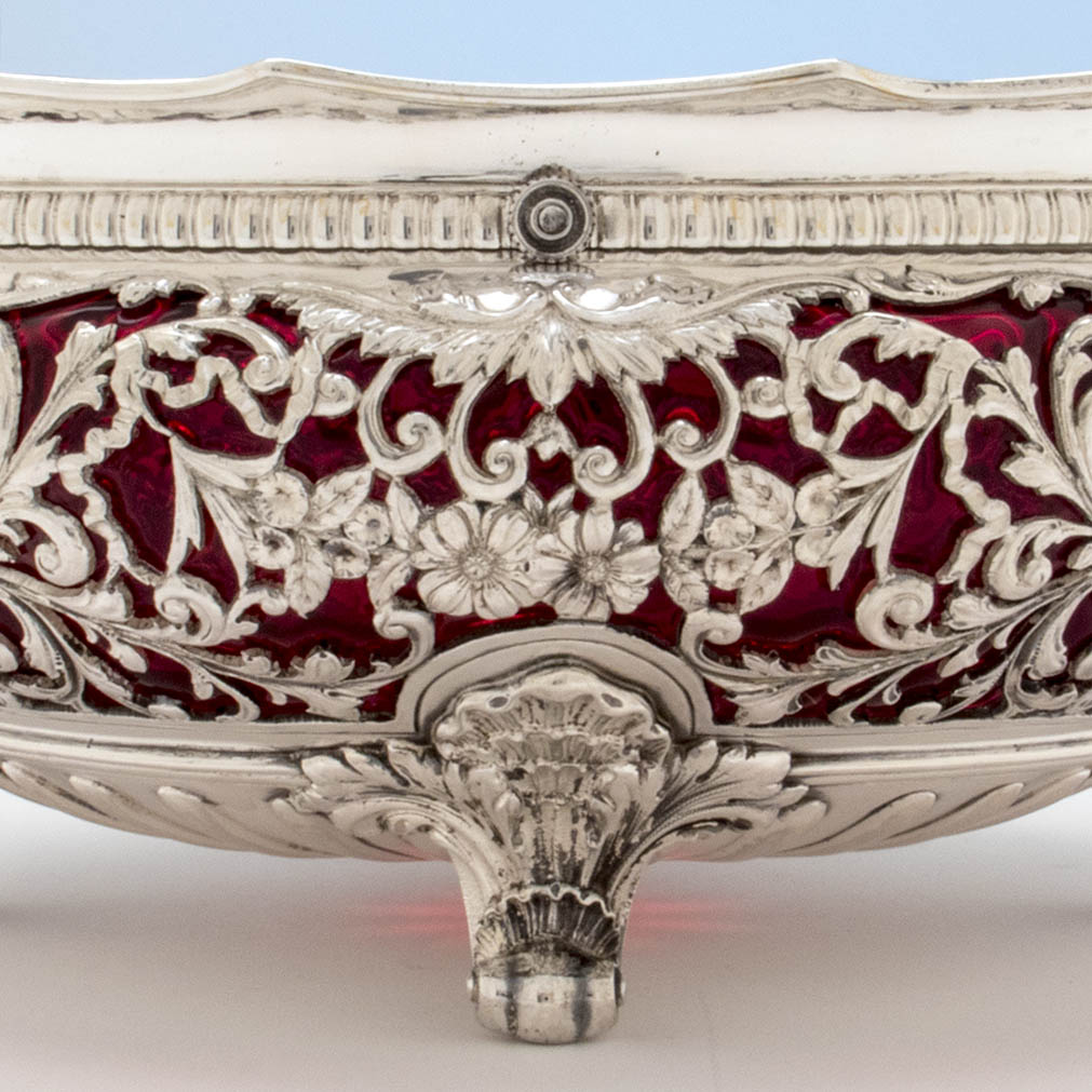 Gorham Rare Antique Sterling Silver and &#39;Blown-in&#39; Glass Salad Bowl, Providence, RI, 1892/93, designed and executed for the World&#39;s Columbian Exhibition, Chicago, 1893