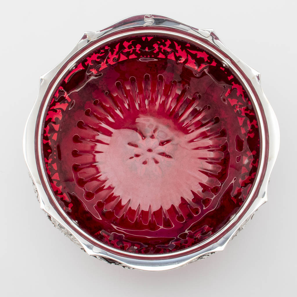 Gorham Rare Antique Sterling Silver and &#39;Blown-in&#39; Glass Salad Bowl, Providence, RI, 1892/93, designed and executed for the World&#39;s Columbian Exhibition, Chicago, 1893