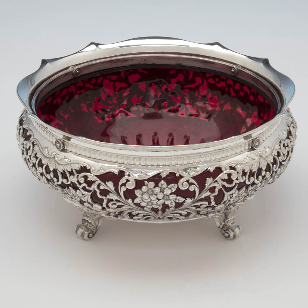 Gorham Rare Antique Sterling Silver and &#39;Blown-in&#39; Glass Salad Bowl, Providence, RI, 1892/93, designed and executed for the World&#39;s Columbian Exhibition, Chicago, 1893