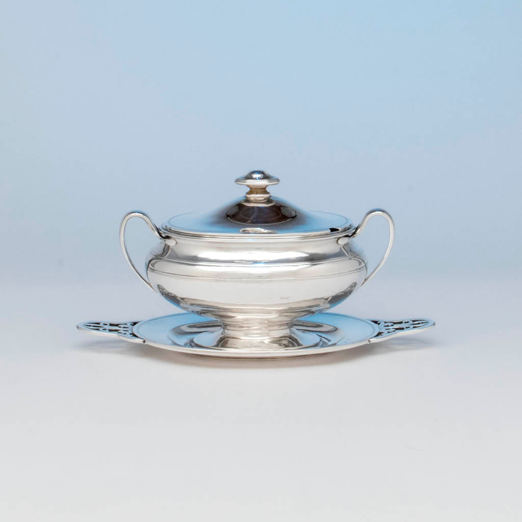 Arthur Stone Arts &amp; Crafts Sterling Silver Covered Sauce Tureen, Gardner, MA, c. 1920