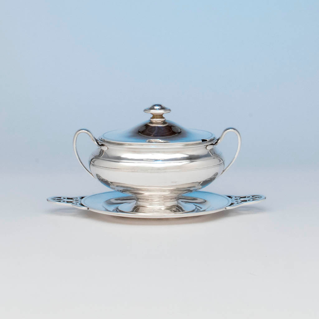 Arthur Stone Arts & Crafts Sterling Silver Covered Sauce Tureen, Gardner, MA, c. 1920