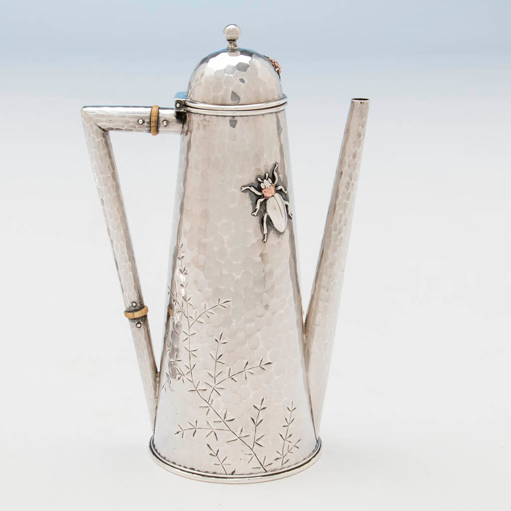 engraving on Whiting Sterling and Mixed Metals Teapot on Stand, NYC, c. 1880