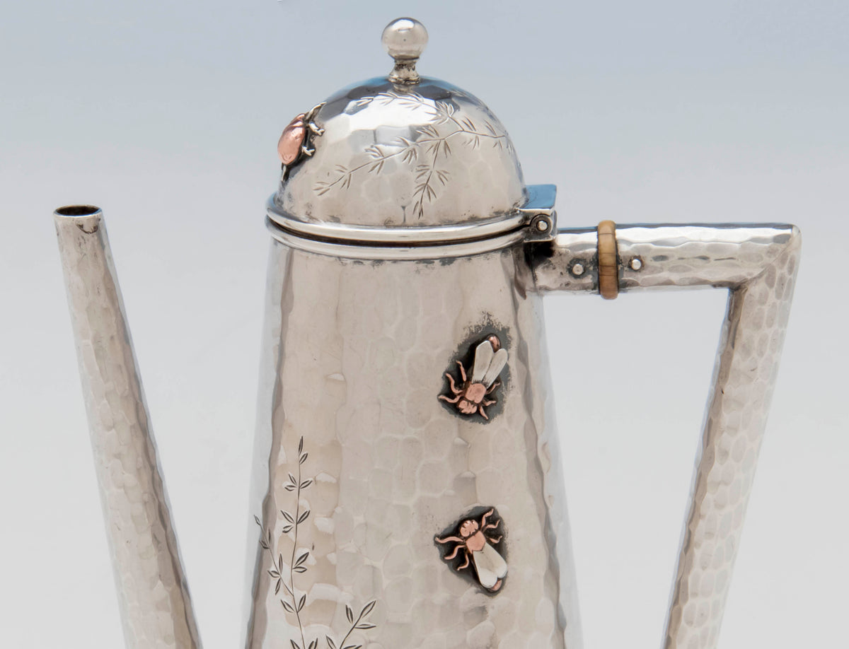 Flies on Whiting Sterling and Mixed Metals Teapot on Stand, NYC, c. 1880