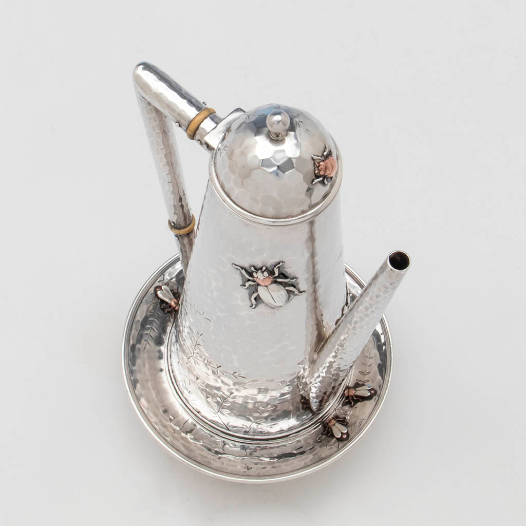 Top view of Whiting Sterling and Mixed Metals Teapot on Stand, NYC, c. 1880