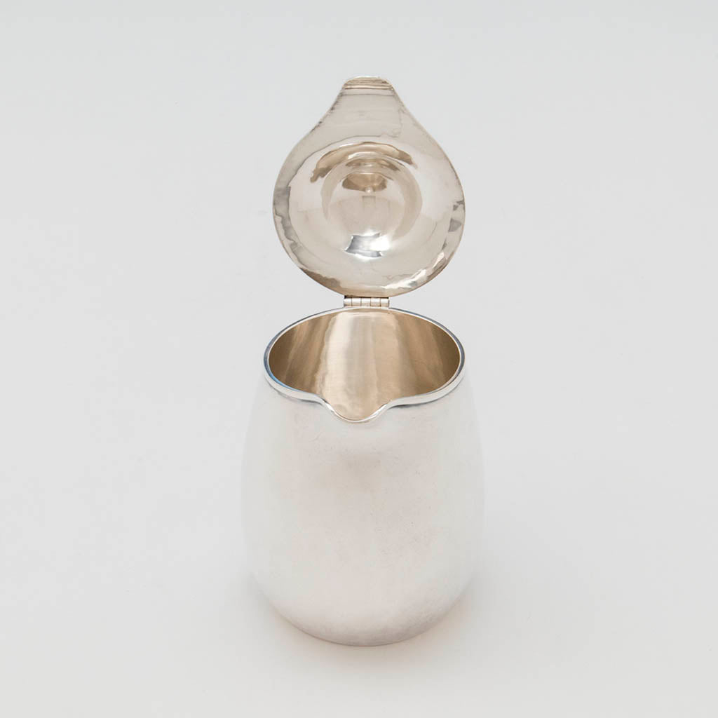 Front of Arthur Stone Associates Arts &amp; Crafts Sterling Silver Syrup Jug, Gardner, MA, c. 1940