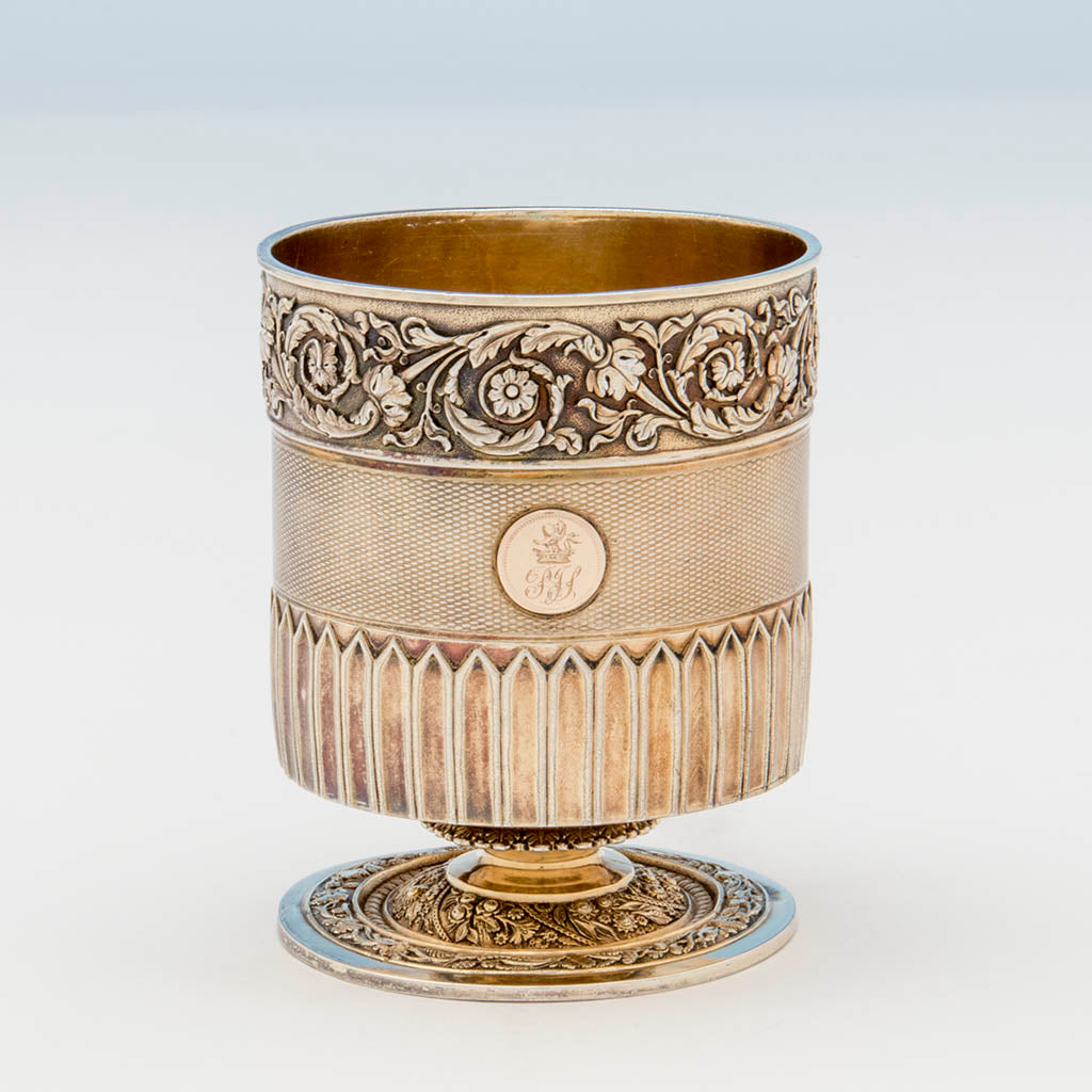 Detail of Edward Farrell Antique Sterling Shaving Beaker and Associated Brush, London, 1814/15