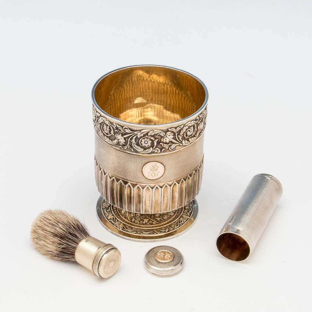 Parts to Edward Farrell Antique Sterling Shaving Beaker and Associated Brush, London, 1814/15