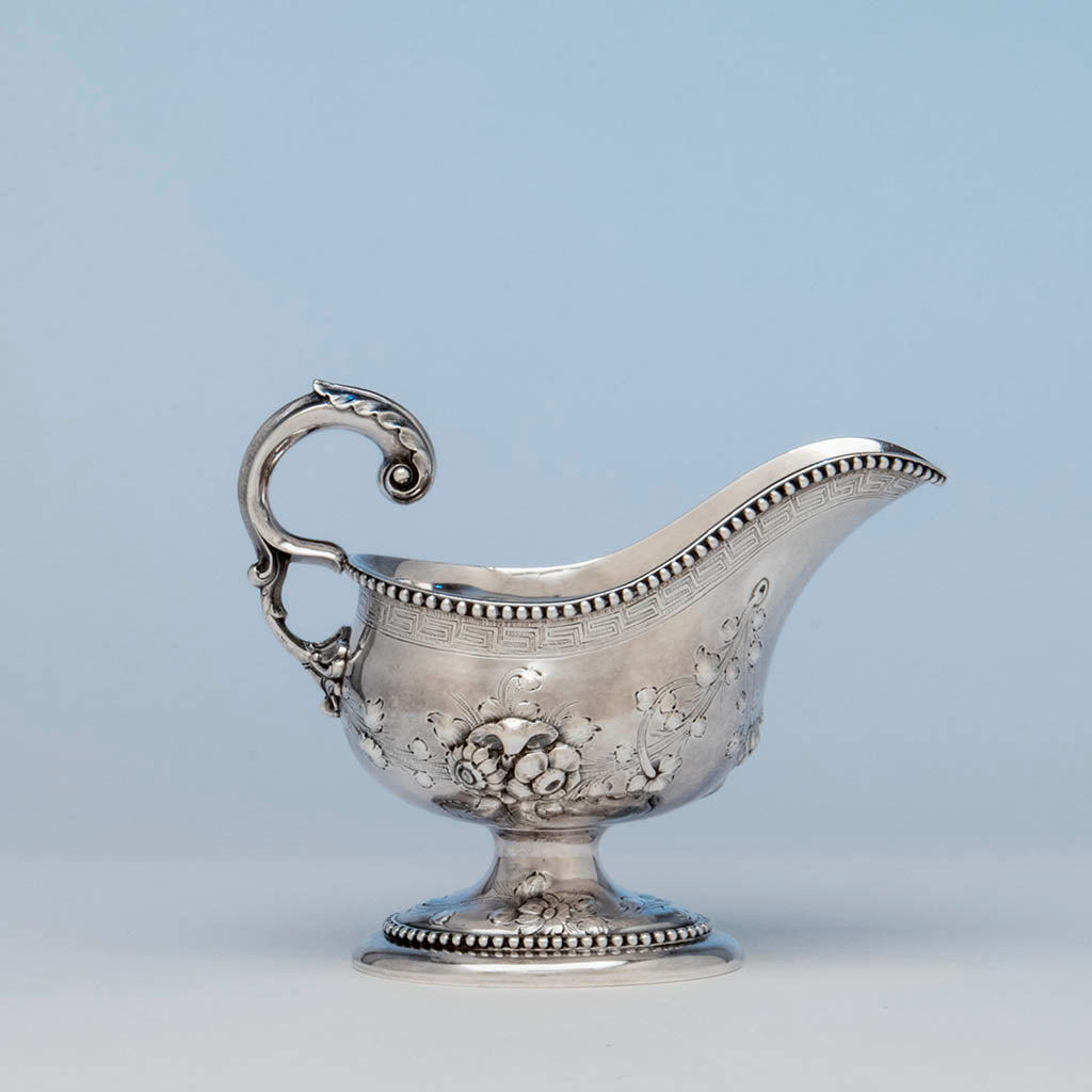 Jones, Shreve, Brown and Co Antique Coin Silver Gravy Boat, Boston, MA, c. 1857-1860