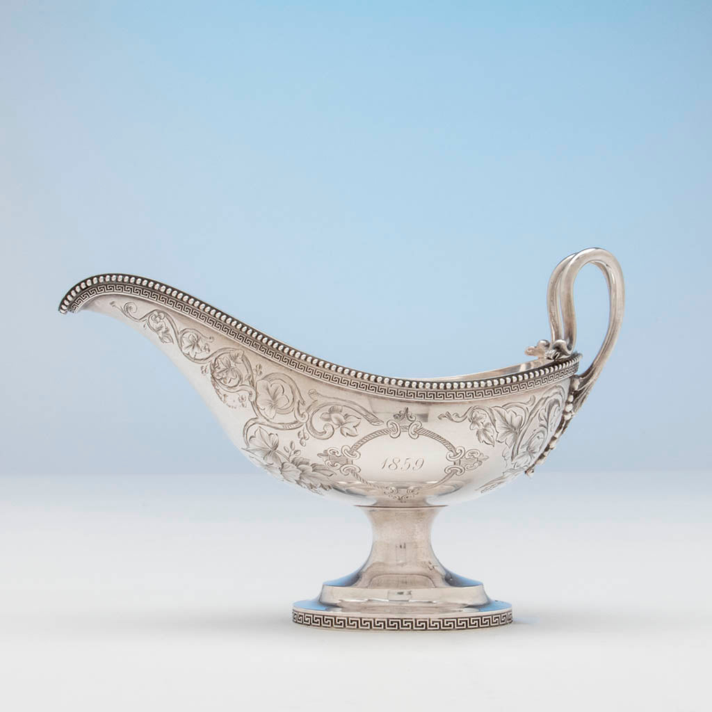 Date on Eoff and Shepard Antique 950 Silver Gravy Boat, Boston, MA, c. 1860