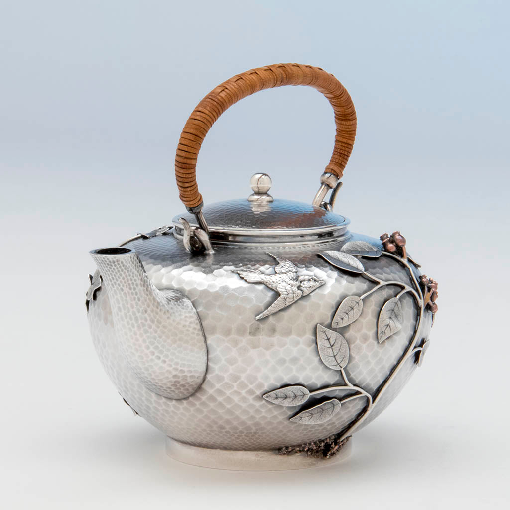 Bird on Durgin Sterling and Mixed Metal Tete-a-tete Tea Pot, Concord, NH, c. 1880