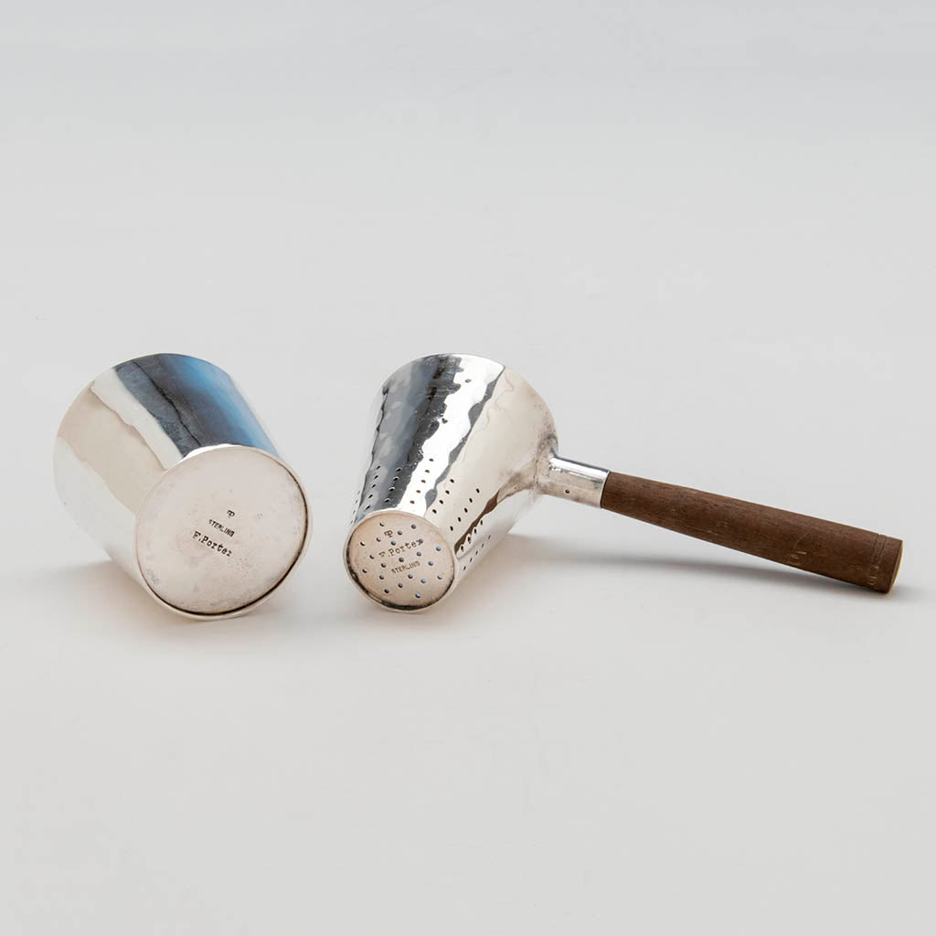 Marks on Franklin Porter Sterling Silver Arts &amp; Crafts Tea Strainer and Stand, Danvers, MA, 1925-35