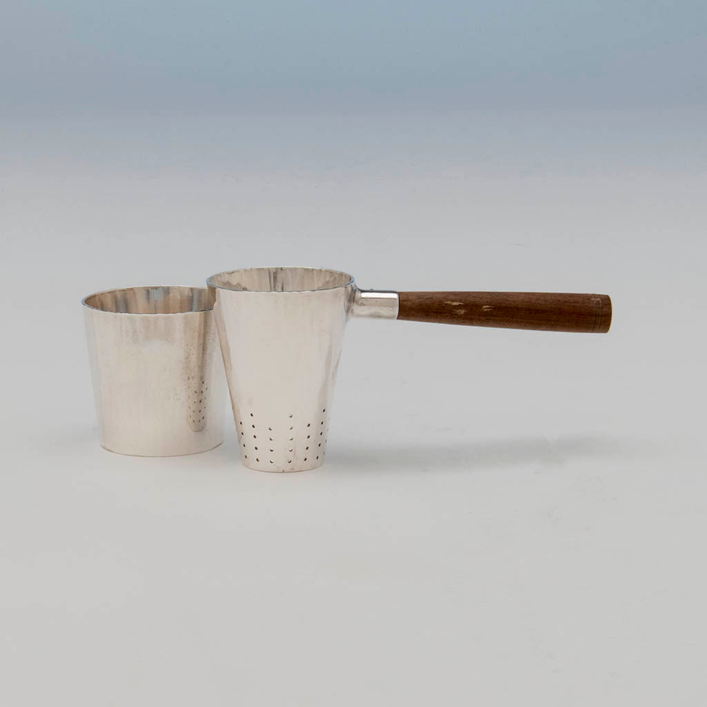Detail of Franklin Porter Sterling Silver Arts &amp; Crafts Tea Strainer and Stand, Danvers, MA, 1925-35