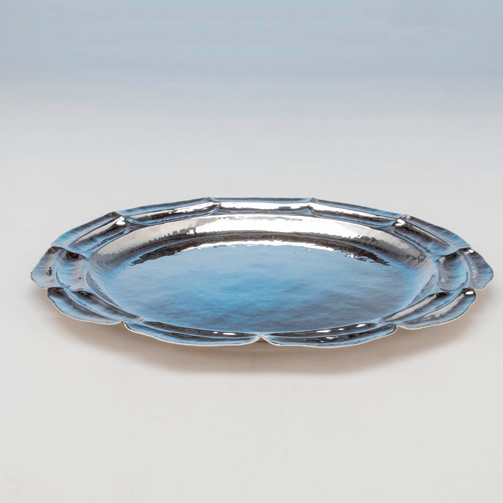 Side of Franklin Porter Signed &#39;Inca&#39; Pattern Sterling Silver Arts &amp; Crafts Large Platter, Danvers, MA, 1930