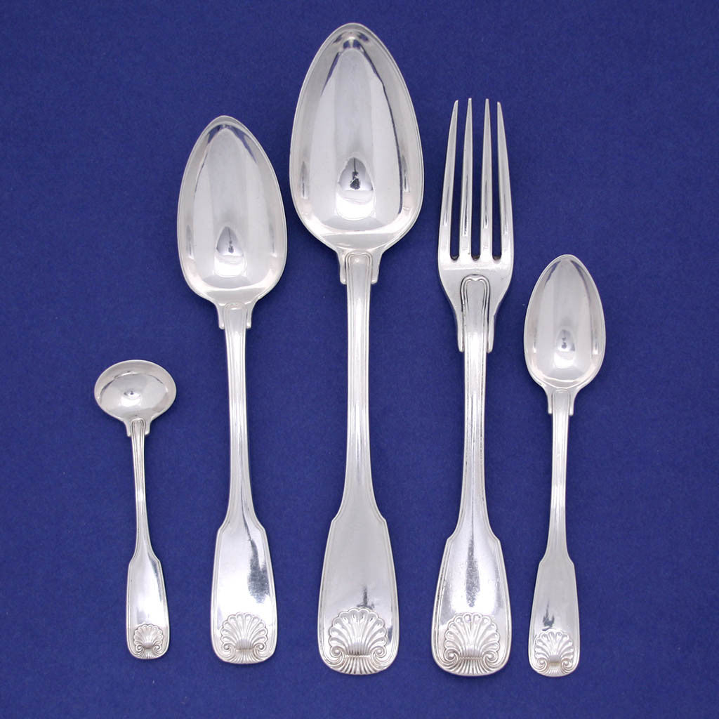 Place setting to Fletcher & Gardiner Antique Coin Silver Flatware Service, Philadelphia, PA, 1820-25 