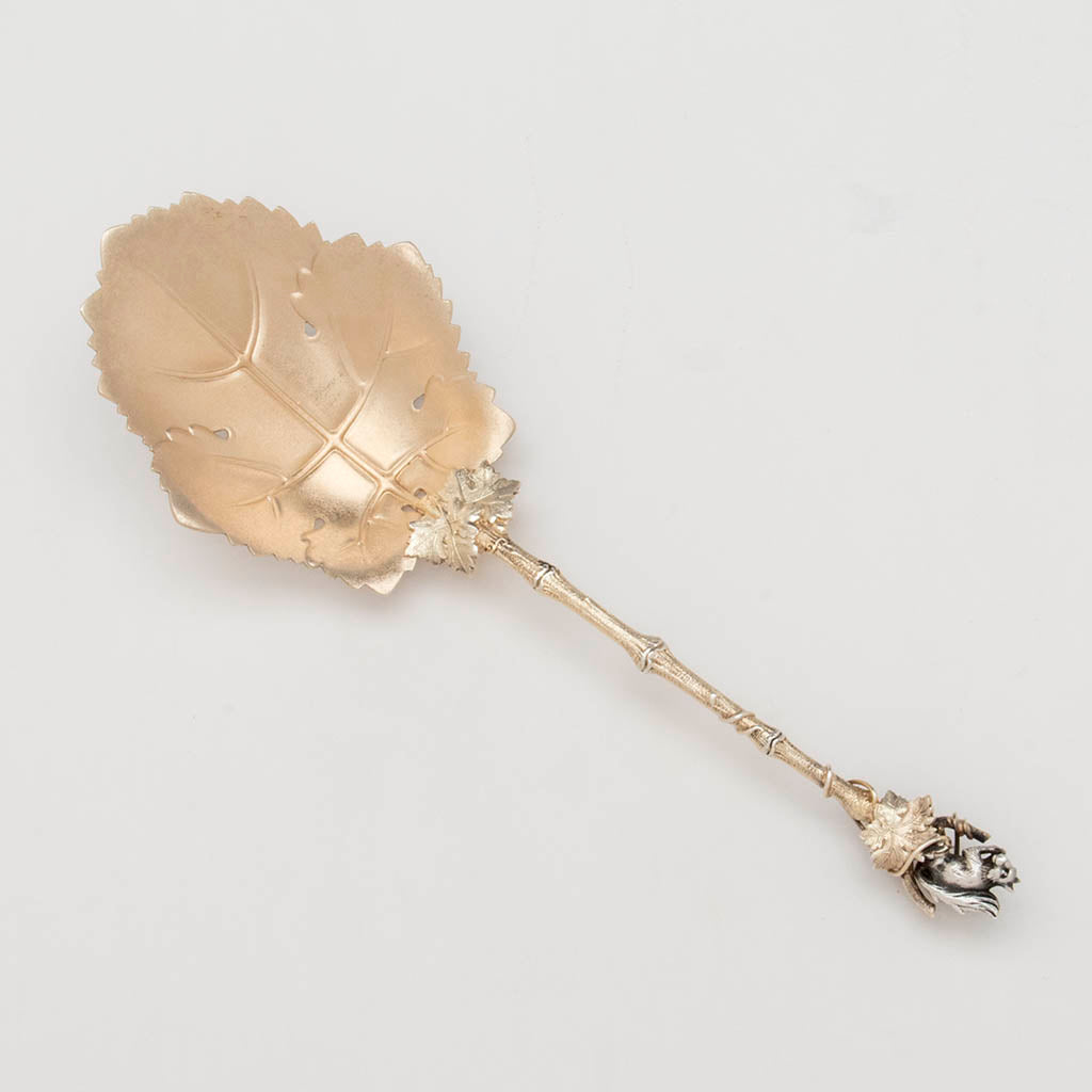 Gorham Antique Sterling Silver Figural Nut Serving Spoon, Providence, RI, c. 1870's