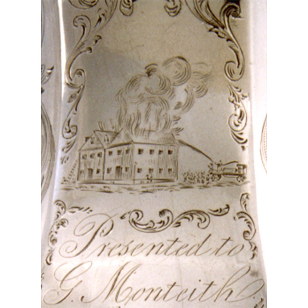 Engraved scene and presentation on Gale &amp; Hayden Important Silver Presentation Cream or Milk Pitcher of Southern interest, c. 1846, retailed by Gregg &amp; Hayden, Charleston, South Carolina