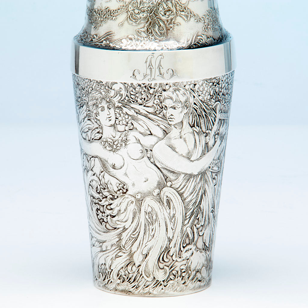 Initial on Tiffany and Co Antique Sterling Silver Exotic Cocktail Shaker, NYC, NY, c. 1888