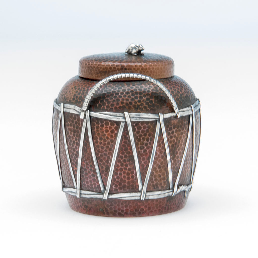 side of Gorham Antique Copper and Applied Silver Tea Caddy, Providence, RI, 1880