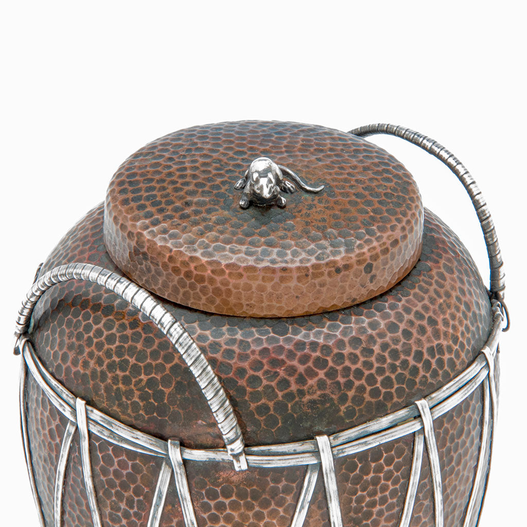 top of Gorham Antique Copper and Applied Silver Tea Caddy, Providence, RI, 1880