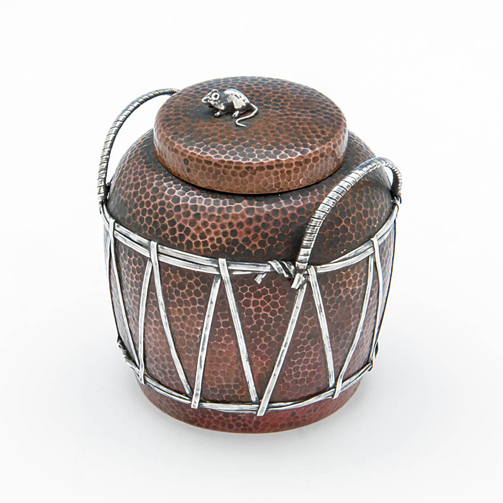 Details of Gorham Antique Copper and Applied Silver Tea Caddy, Providence, RI, 1880