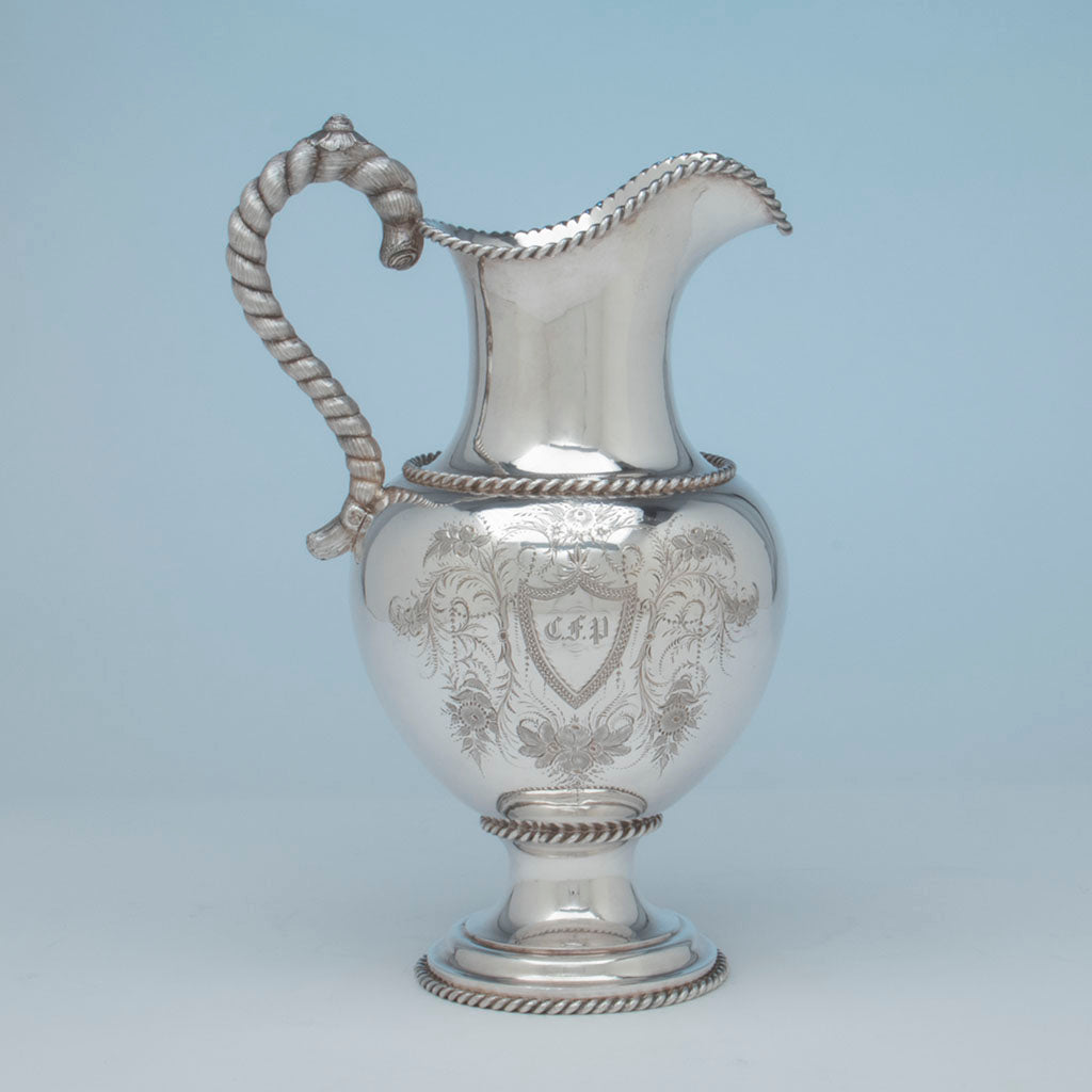 William Gale and Son Antique Coin Silver Ewer, NYC, NY, 1856