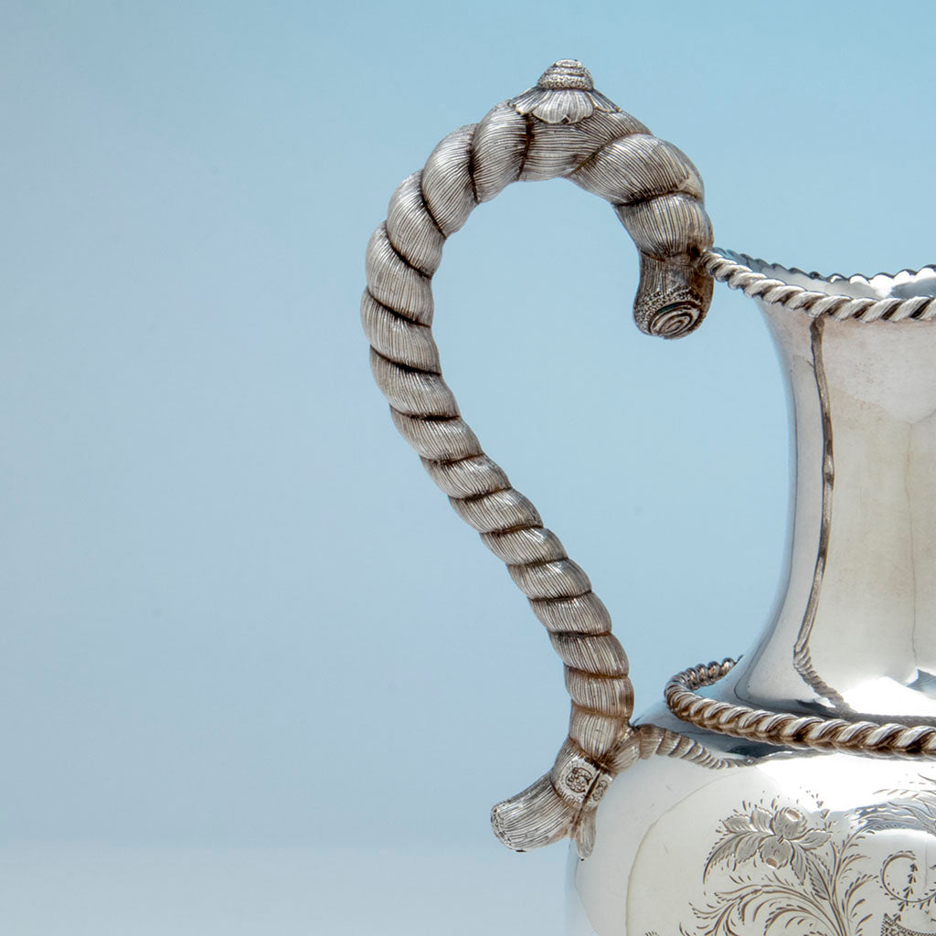Handle to William Gale and Son Antique Coin Silver Ewer, NYC, NY, 1856