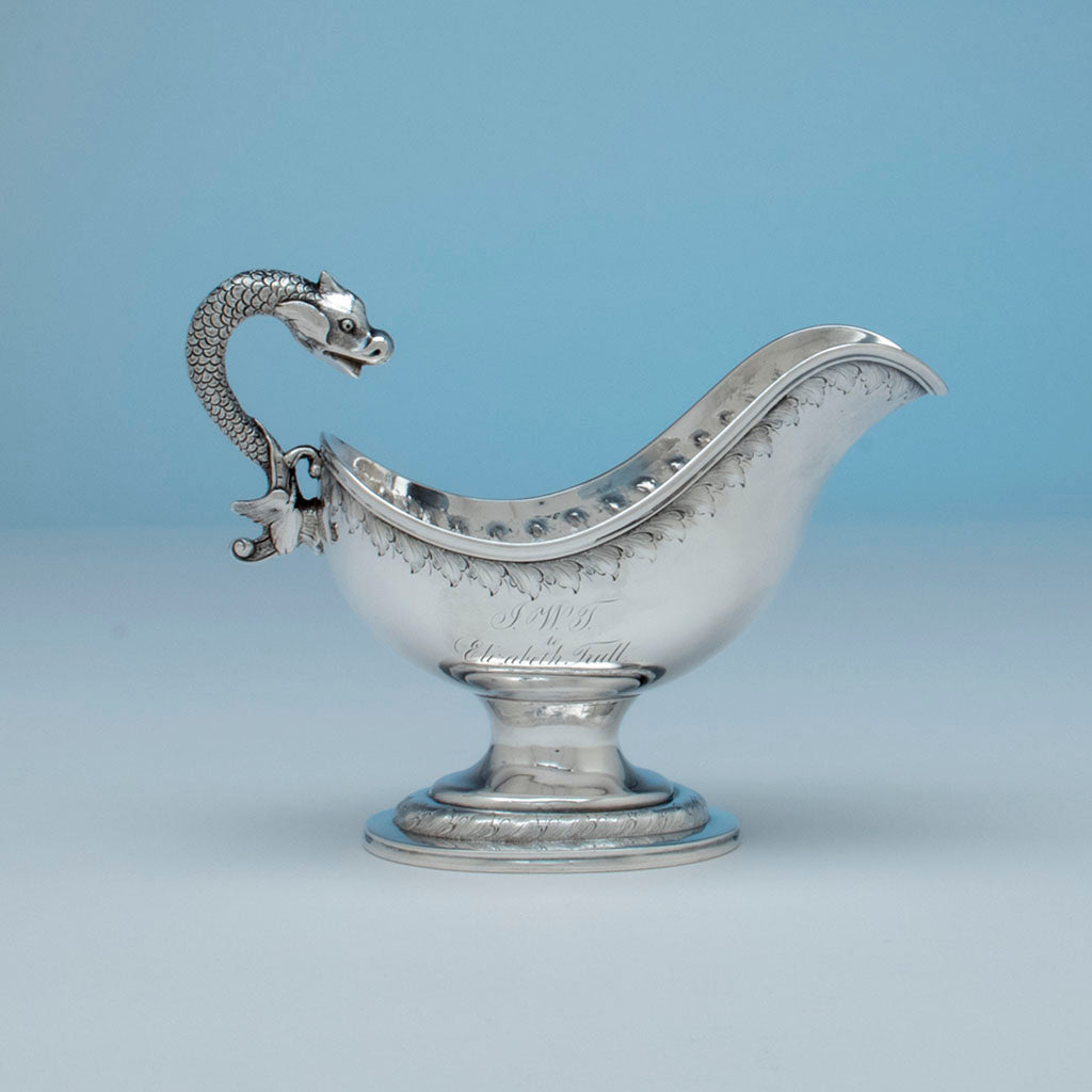 Obadiah Rich (likely) Jones, Ball &amp; Poor Coin Silver Figural Gravy Boat, Boston, MA, 1848-51