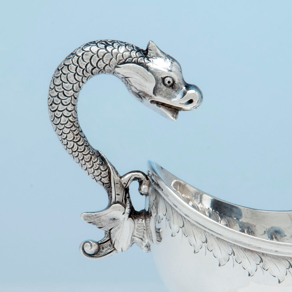 Handle detail of Obadiah Rich(attr.) Jones, Ball &amp; Poor Coin Silver Figural Gravy Boat, Boston, MA, 1848-51