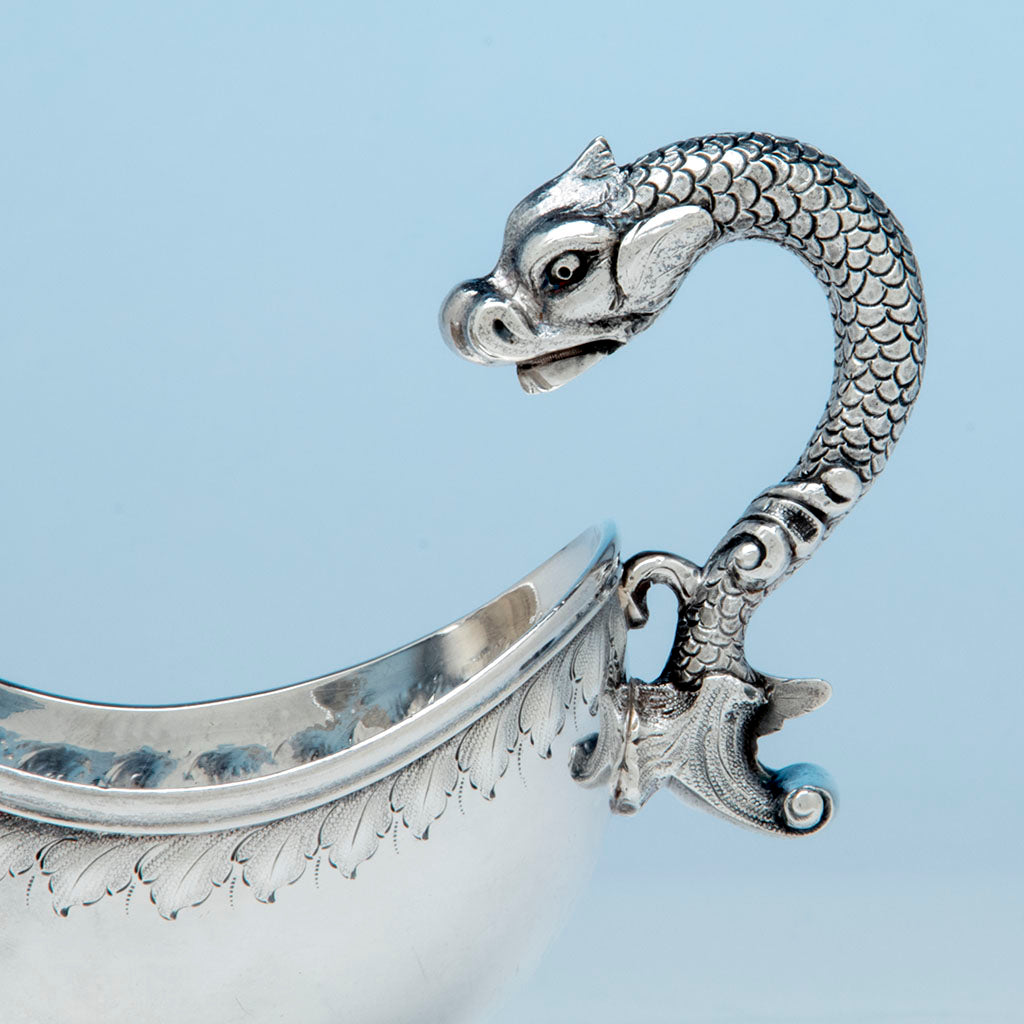 Handle to Obadiah Rich(attr.) Jones, Ball &amp; Poor Coin Silver Figural Gravy Boat, Boston, MA, 1848-51