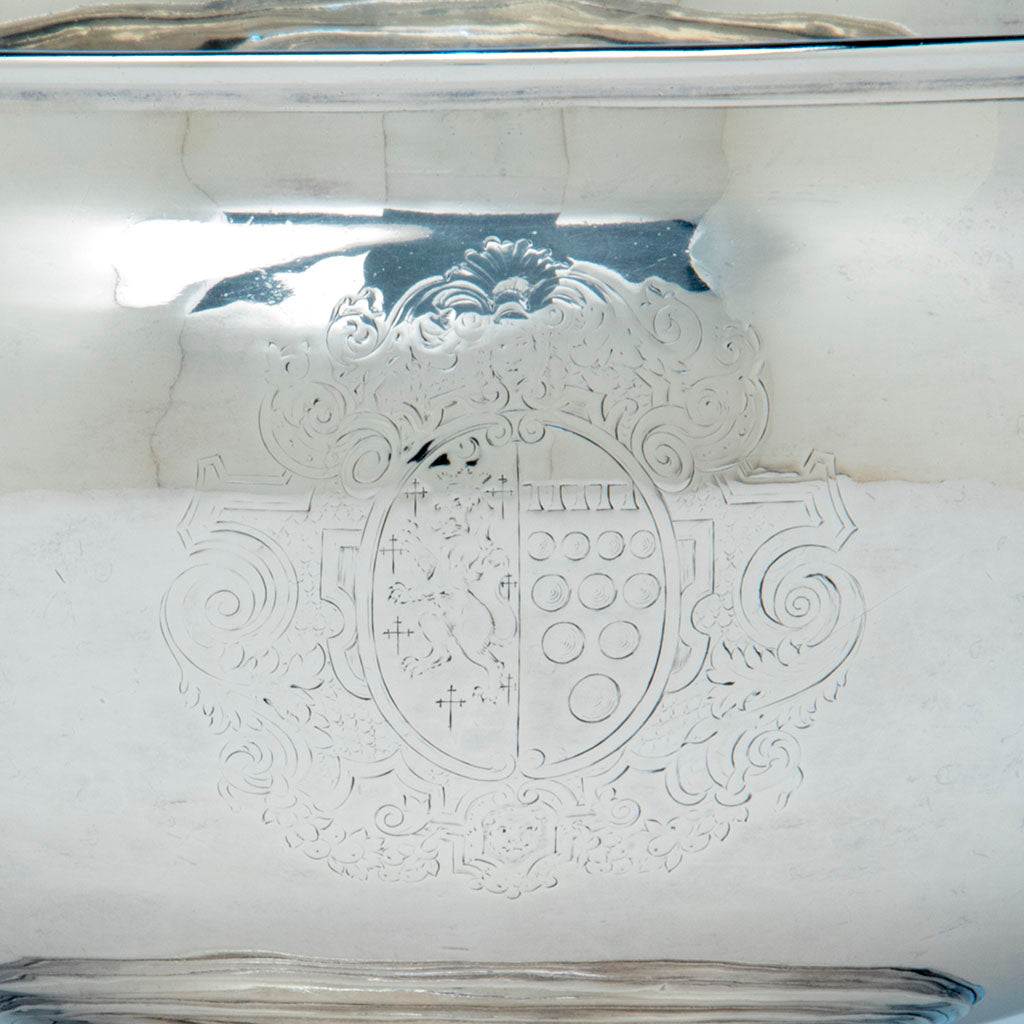 Arms on Joseph Sanders George II Antique Sterling Silver Punch Bowl, London, 1735/36