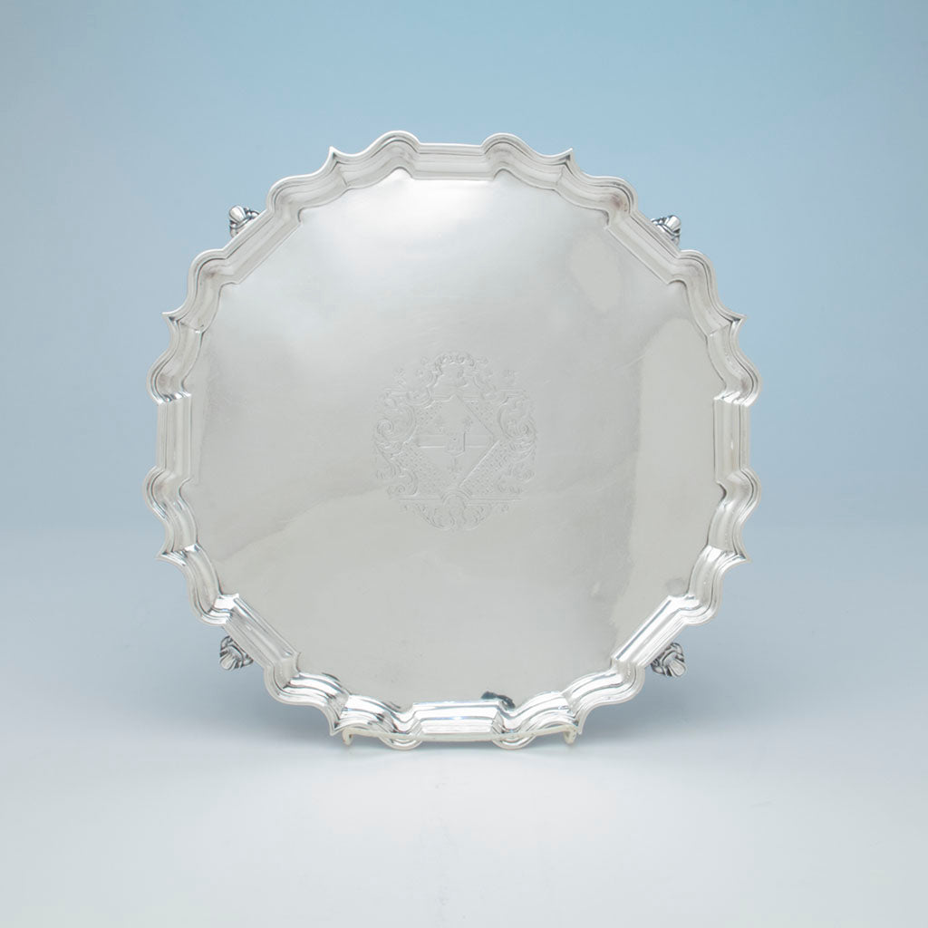 Joseph Sanders George II Antique Sterling Silver Tray London, 1739/40