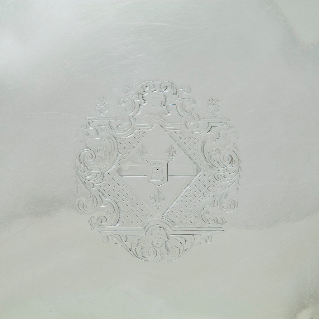 Arms on Joseph Sanders George II Antique Sterling Silver Tray London, 1739/40